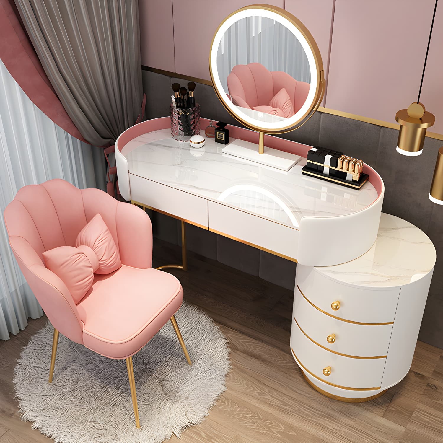 Glam Dressing Table Storage Box with Makeup with Drawers for Bedroom thumbnail 5