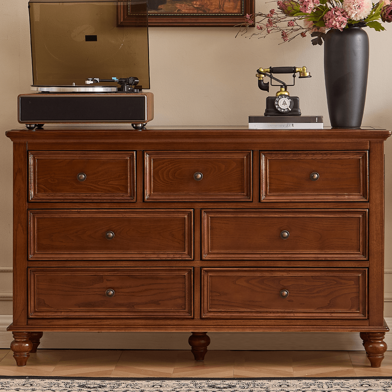 Cocoa Trendy Ash Wood Console Dresser/Semainier with 9/7/6 Drawers, Integrated Cable Management, Horizontal/Vertical thumbnail 3