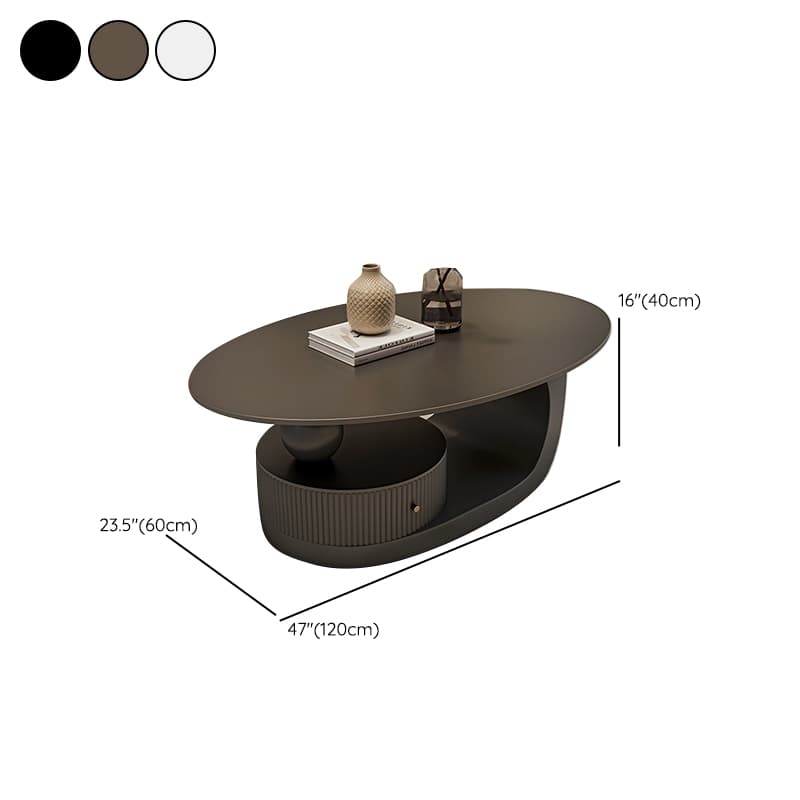 Modern Oval Stone Top Coffee Table, Abstract Iron Base, Scratch Resistant thumbnail 16