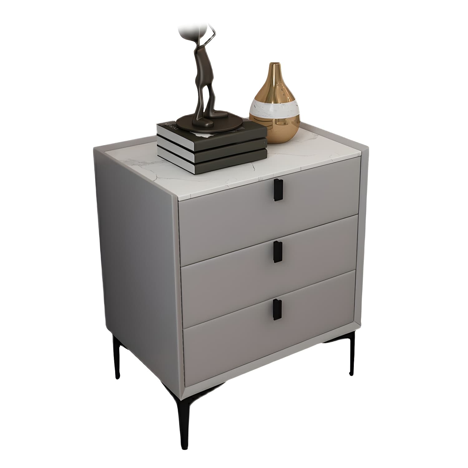 Glam Style Sintered Stone Top 3 Drawers Nightstand for Bedroom thumbnail 12