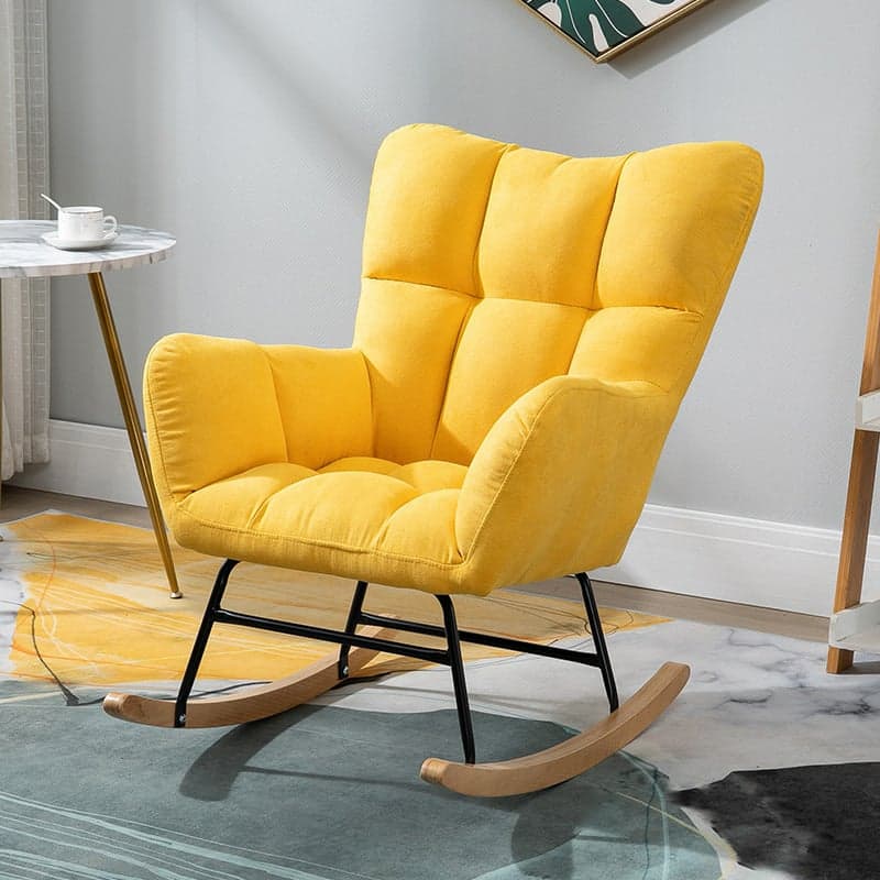 Cotton Cushioned Seat & Back Stationary Rocking Reading Chair with Flared Arm, Footstool, Wing Back & Light Wood Legs thumbnail 12