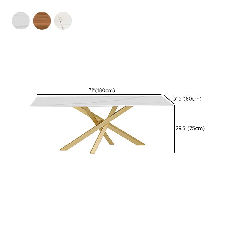 Art Deco Standard Table Height Rectangle Fixed Marble Top/Wood Dining Table with Golden Base for 8/4 People/6 People thumbnail 13