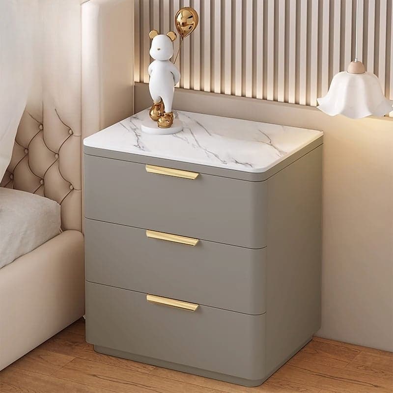 Modern 3 Drawers Nightstand with Slate Countertop and Gold Handles for Bedroom thumbnail 6