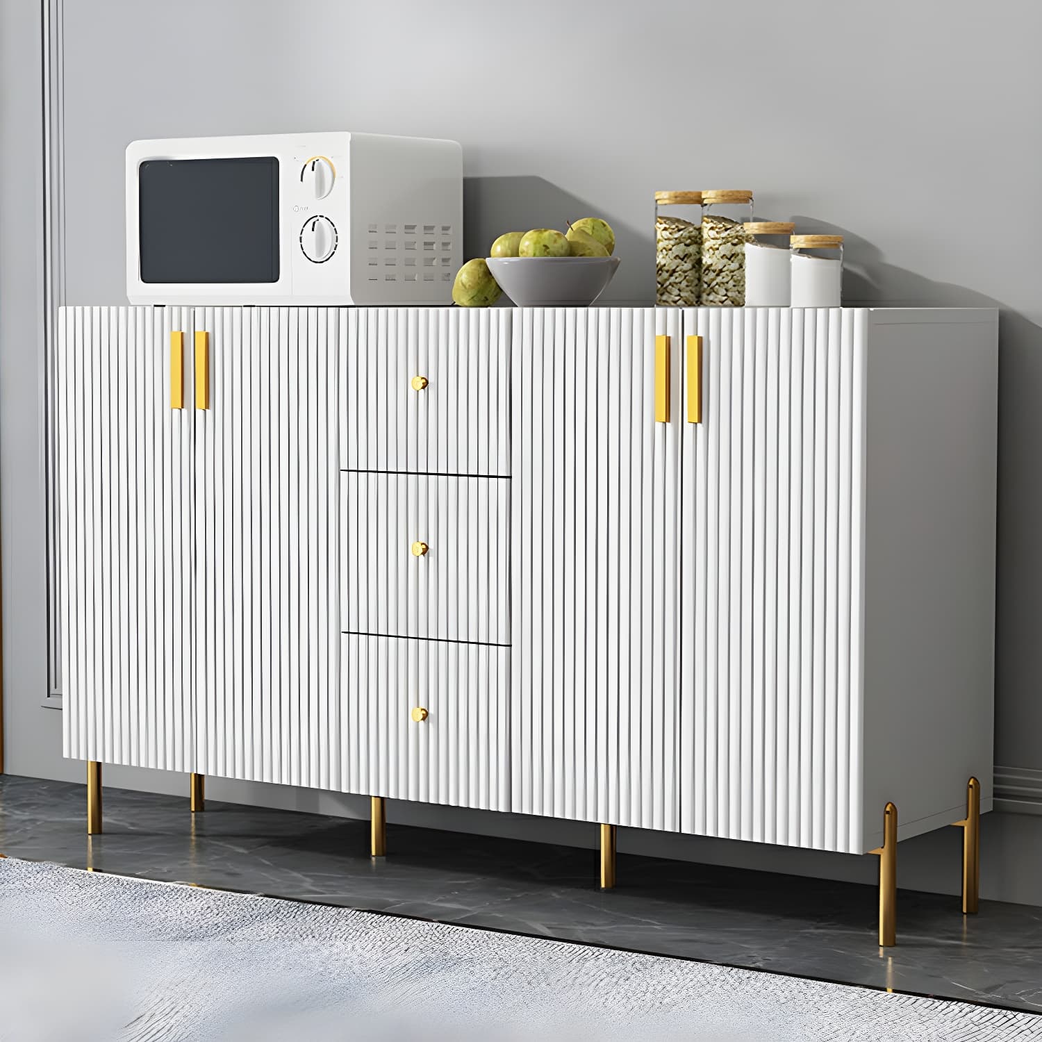 Living Room Glam Faux Wood Sideboard with Shelves and 3 Drawers thumbnail 6