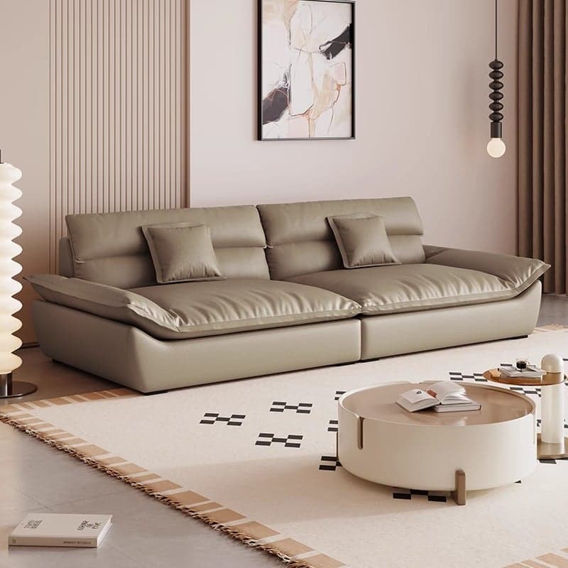 Modern Solid Color Scratch-defiant Standard Sofa in Light Gray/Taupe/Citrus Color, 3-seater with 2 Pillows thumbnail 7