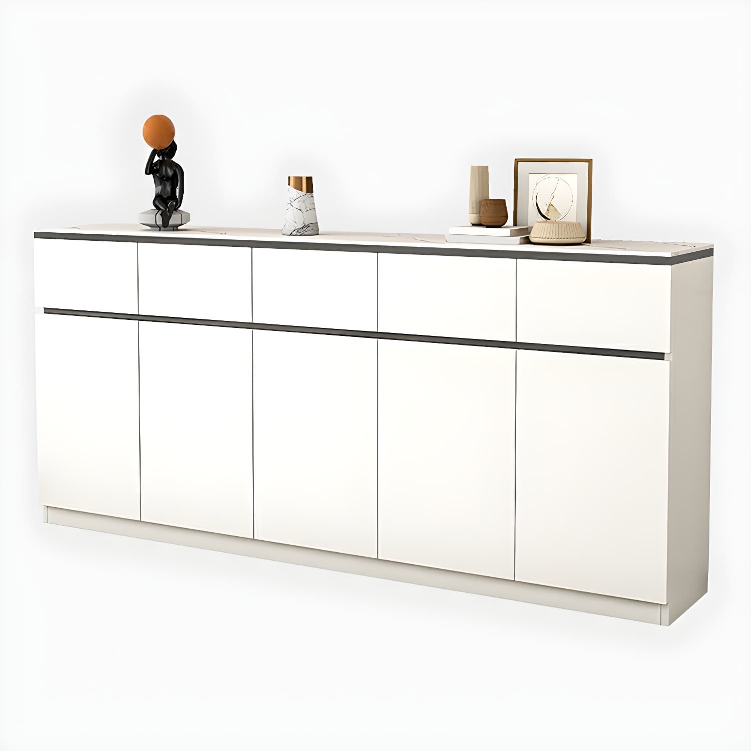 Modern Wood Sideboard Credenza with Drawers and Cabinets - Stone Countertop - image 14