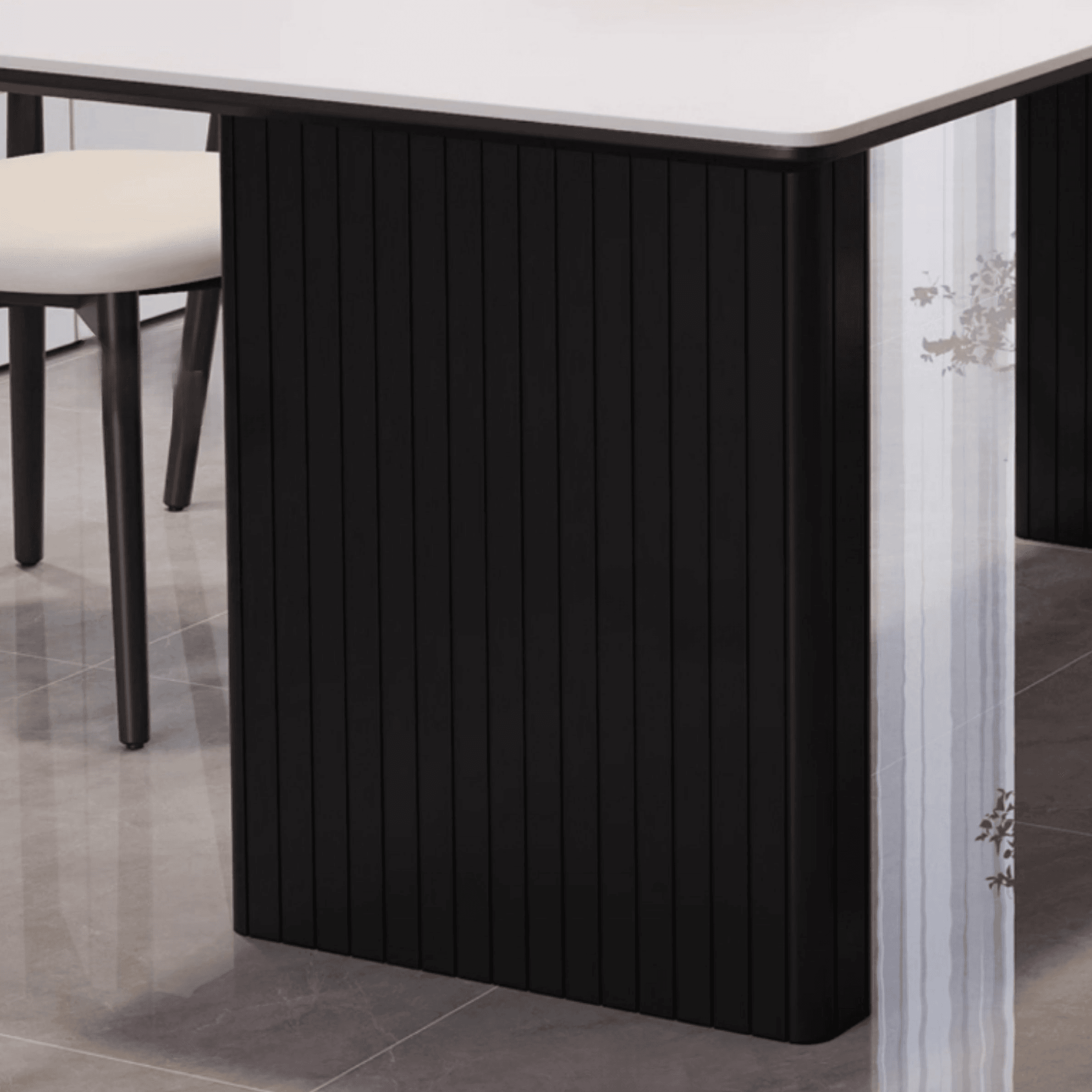 Dining Table Set with Rectangular Slate Stone Top and Two-sided Pedestal, Padded Chair with Back, 5-piece in White thumbnail 8
