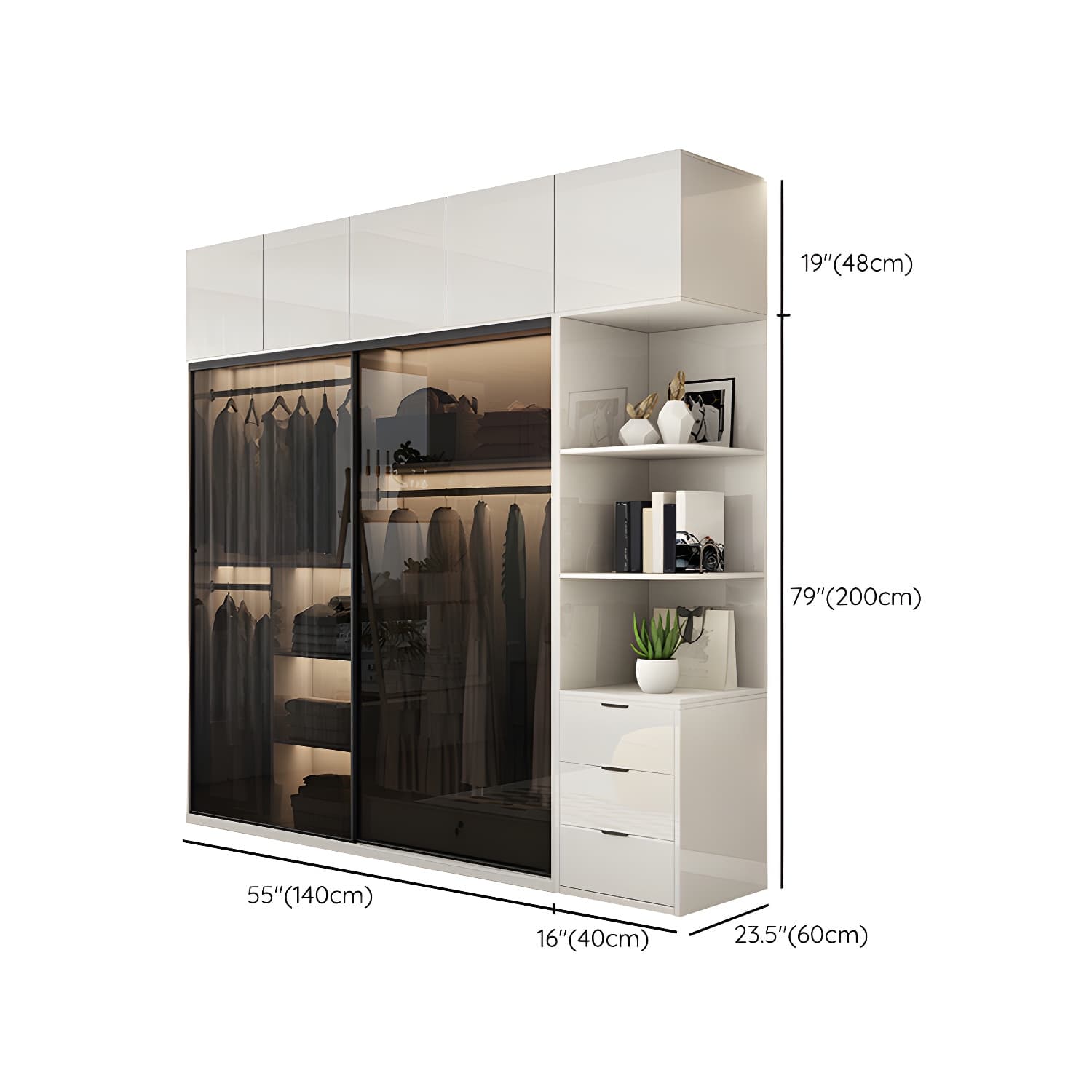 White Glass Wardrobe Rod Included Wardrobe Wardrobe Closet without Light thumbnail 25