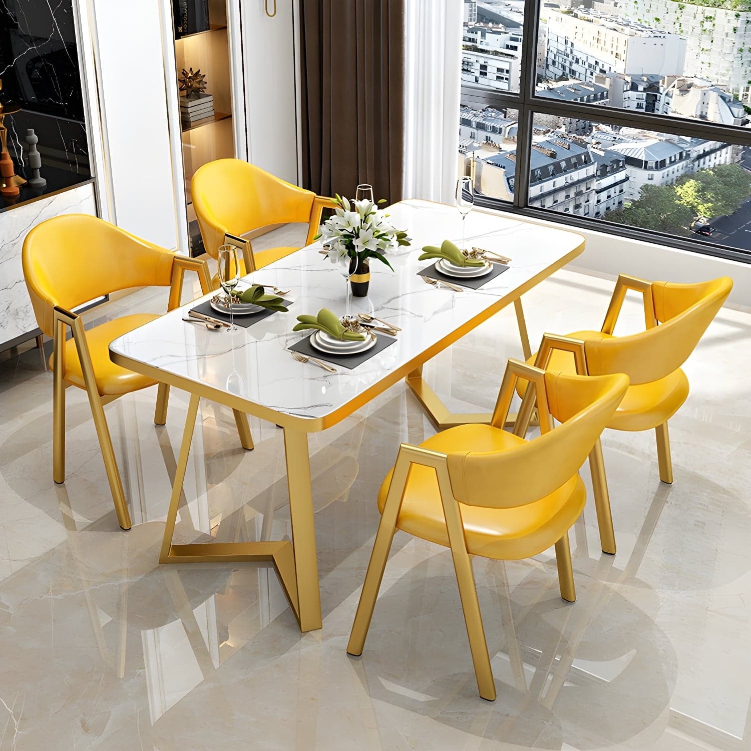 Glam White Wood Dining Set with Upholstered Chairs - 5 Piece Set thumbnail 9