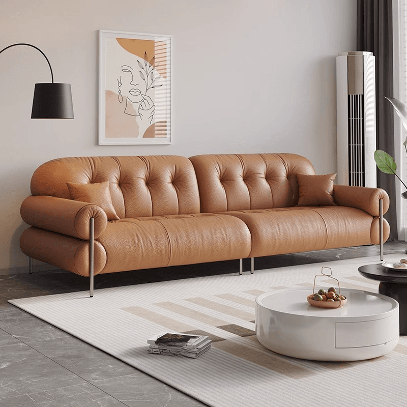 Tear Resistant Standard Sofa with Pu/Flannel Upholstery in Grey/Auburn/Ivory thumbnail 2