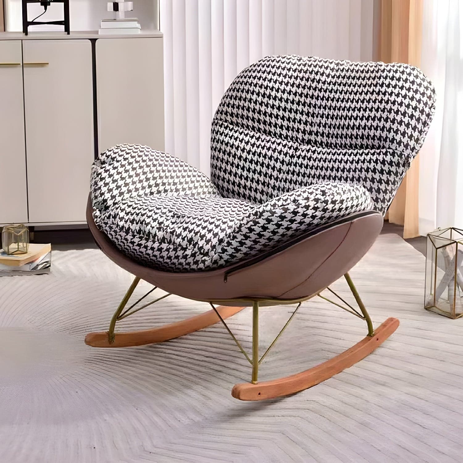 Modern Upholstered Indoor Rocking Chair with Removable Cushions and Slipcover for Enhanced Comfort thumbnail 1
