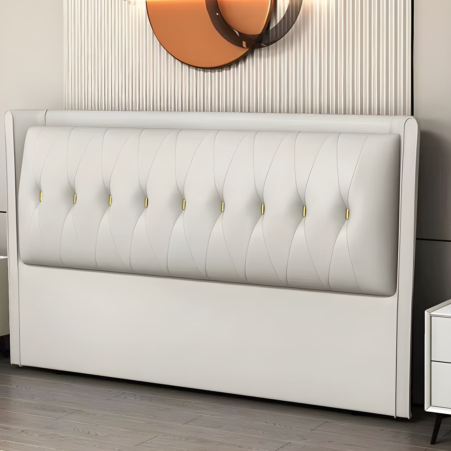 Contemporary Headboard Bed with Tufted Leather Upholstery in Rectangular thumbnail 12
