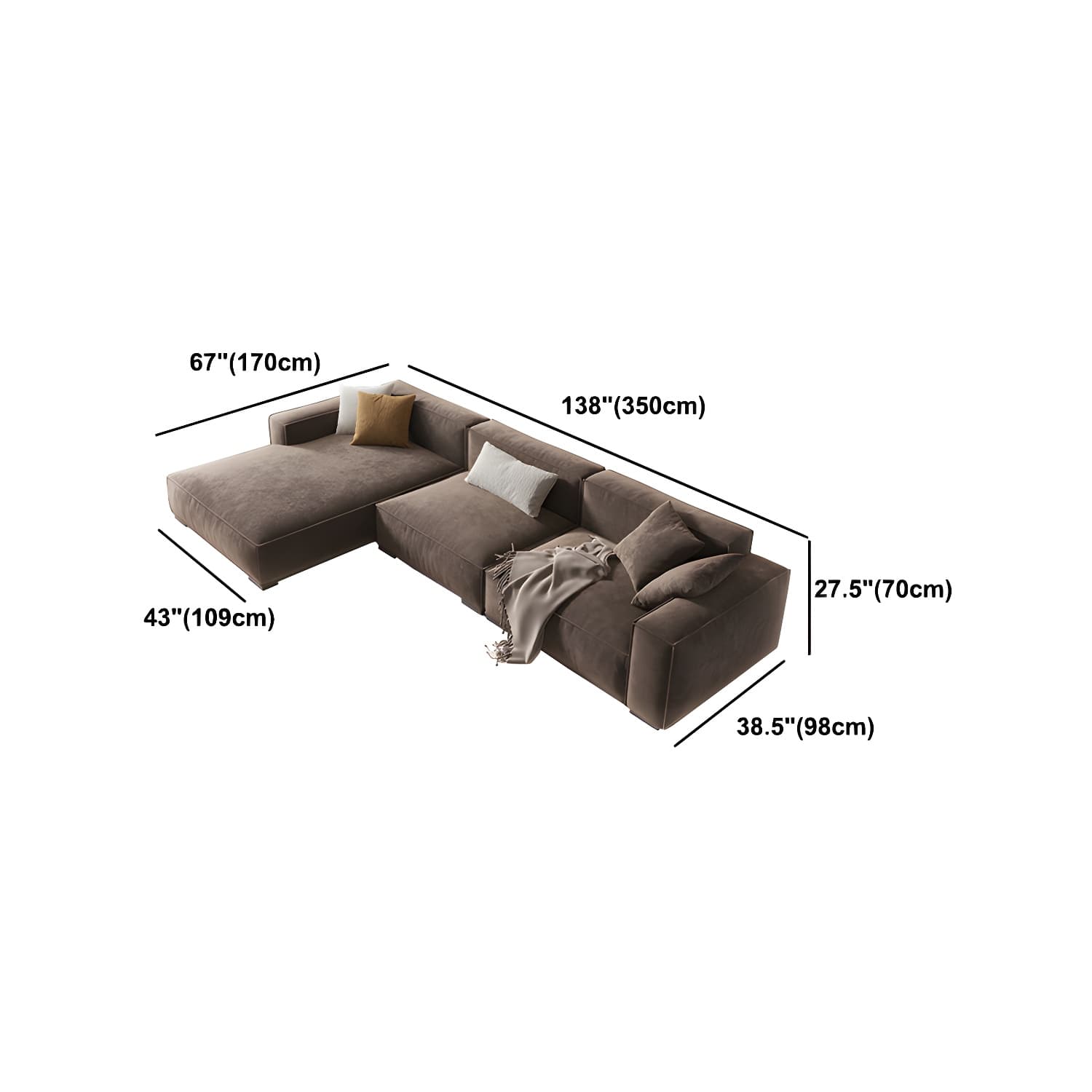 Brown Scandinavian Sectional/Sofa with Square Arm for Apartment thumbnail 10