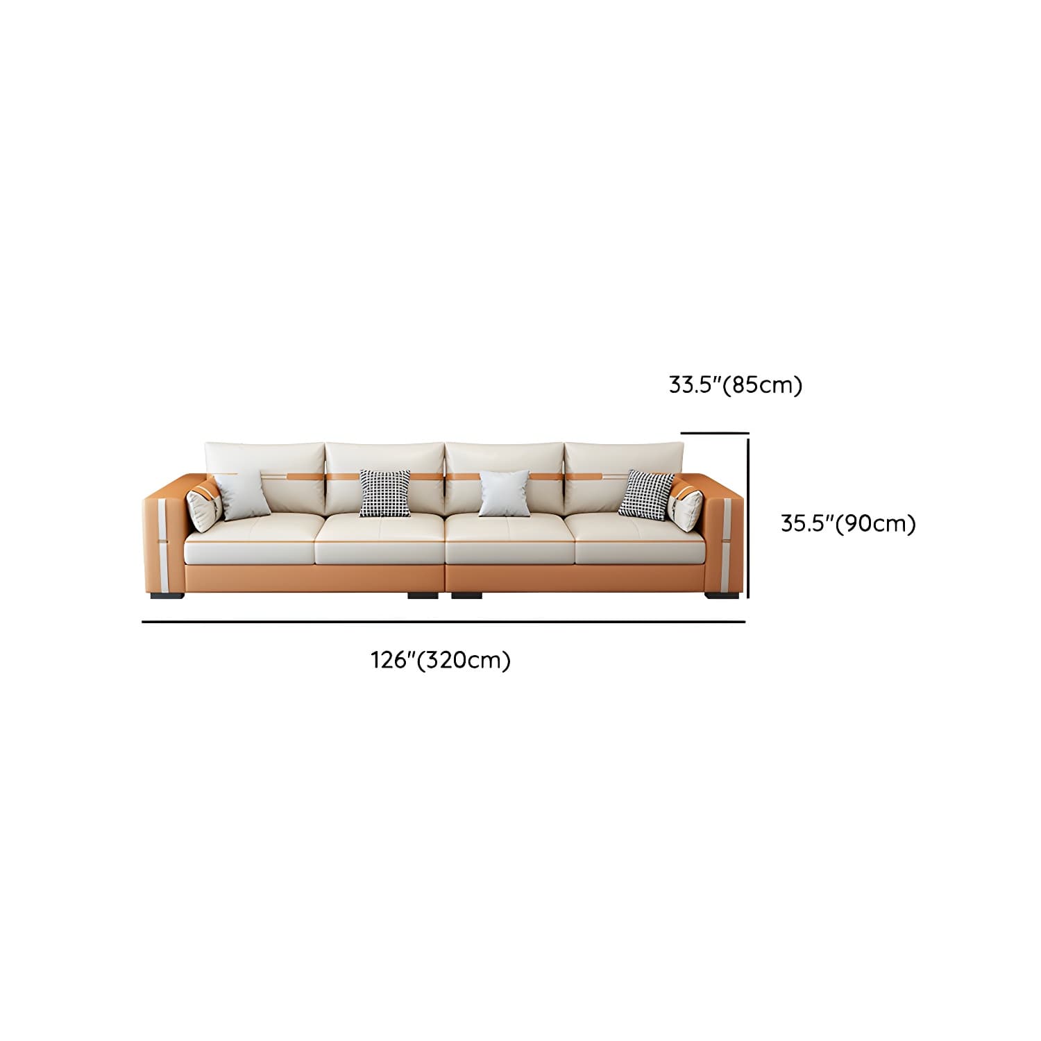 Scandinavian Wood Frame Beige Faux Leather Stationary Sectional Sofa with Cushion Back thumbnail 17