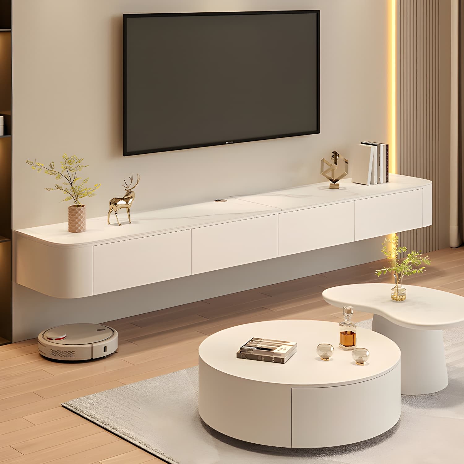Contemporary TV Stand with Drawers and Cabinets - Modern Style Low Profile Entertainment Center thumbnail 3