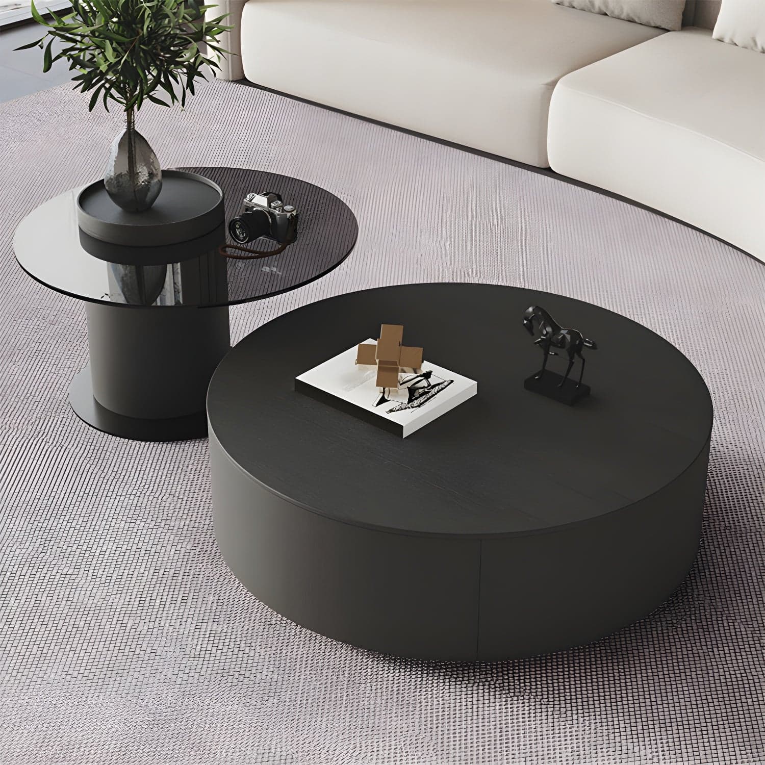 11"H Contemporary Coffee Table Round Coffee Cocktail Table with Drawer thumbnail 1
