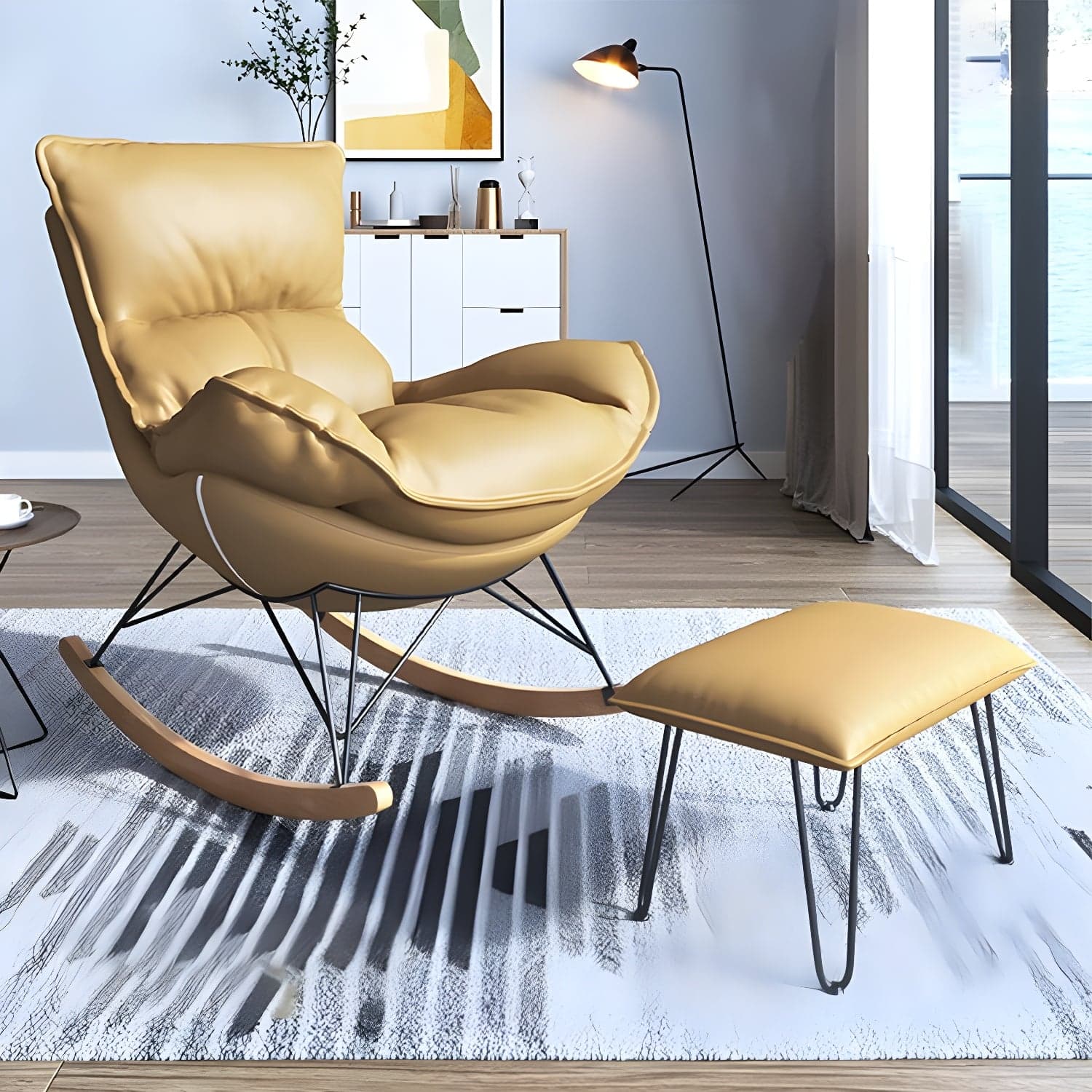 Contemporary Rocking Accent Chair Antique Finish Rocking Chair with Ottoman thumbnail 14