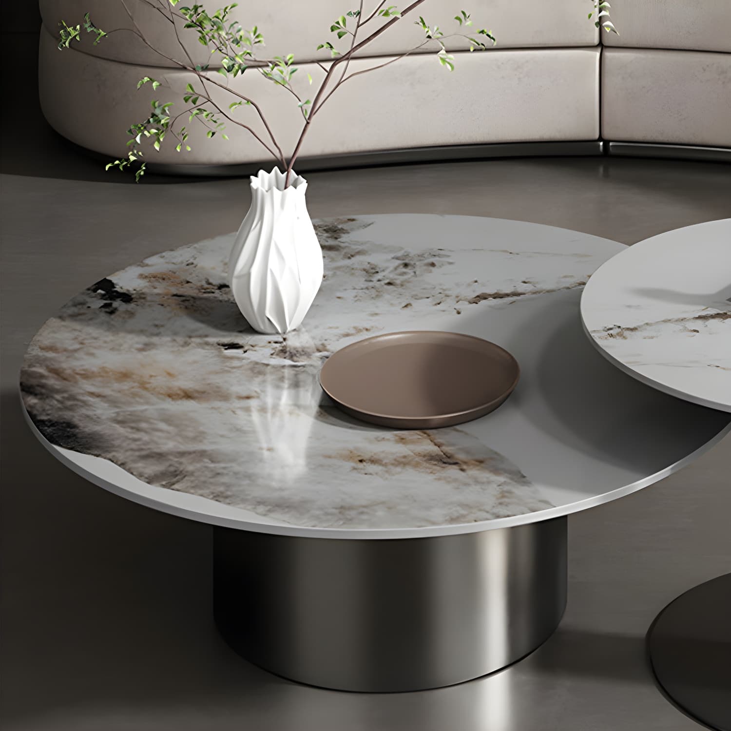 Slate Coffee Table Round Nesting Coffee Table Set with Pedestal Legs thumbnail 4