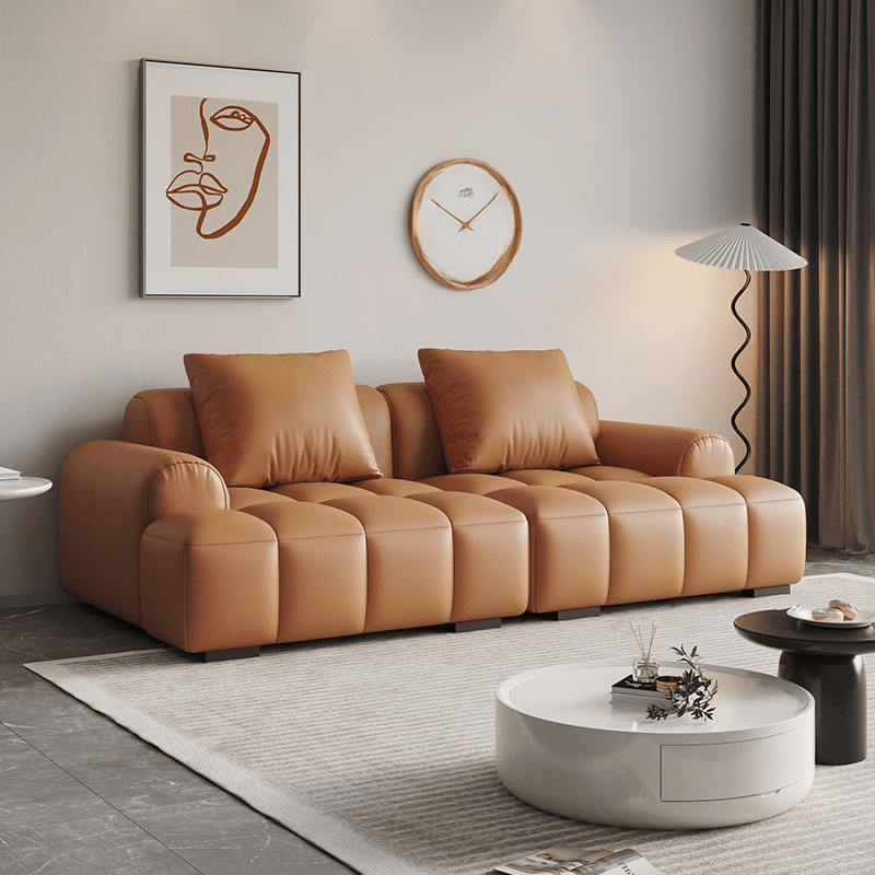 Modern Solid Color Tear Resistant Standard Sofa in Light Gray/Ivory/Citrus Color with 4-seater/Seats 5/3-seater and 2 Pillows thumbnail 1