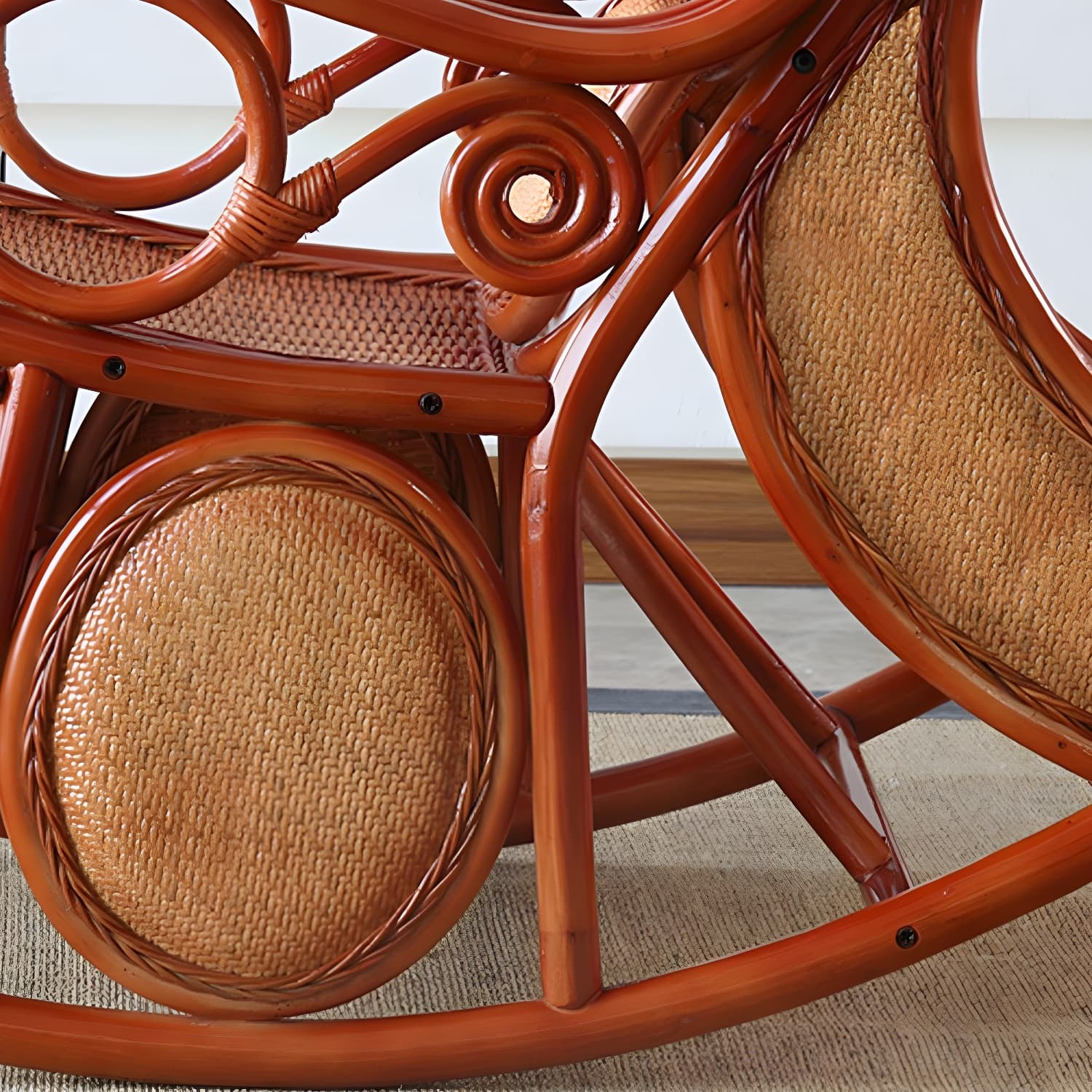 Traditional Rocking Chair Rattan Solid Color Spindle Backrest Indoor Rocking Chair thumbnail 8