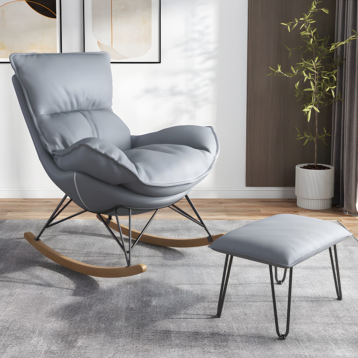 Contemporary Rocking Chair Faux Leather Waterproof Glider Chair with Removable Cushions thumbnail 6