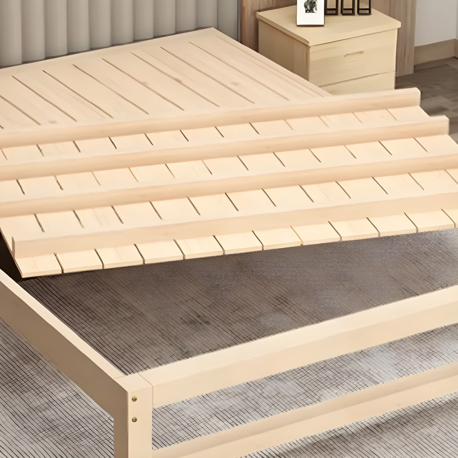 Solid Wood Modern Platform Bed Natural without Headboard and Storage Space thumbnail 9