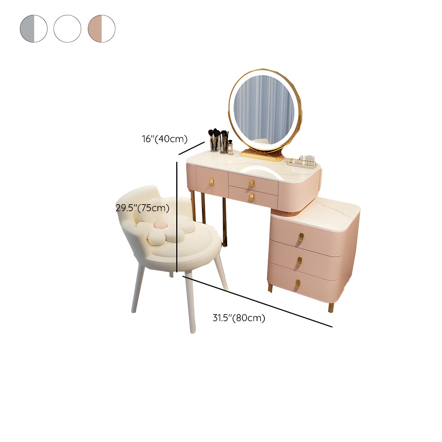 Contemporary Make-up Vanity with Stone Top and Storage Drawers thumbnail 18