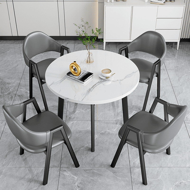 Dining Table Set with Rounded Shape and Padded Chair Back, Featuring Armrest and White Separable Table Top thumbnail 6