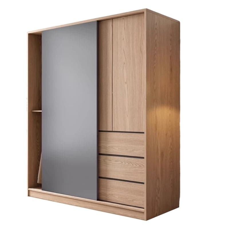 3-Drawer 0-Cabinet Natural Wood Wardrobe Armoire with 3 Clothing Rods thumbnail 5