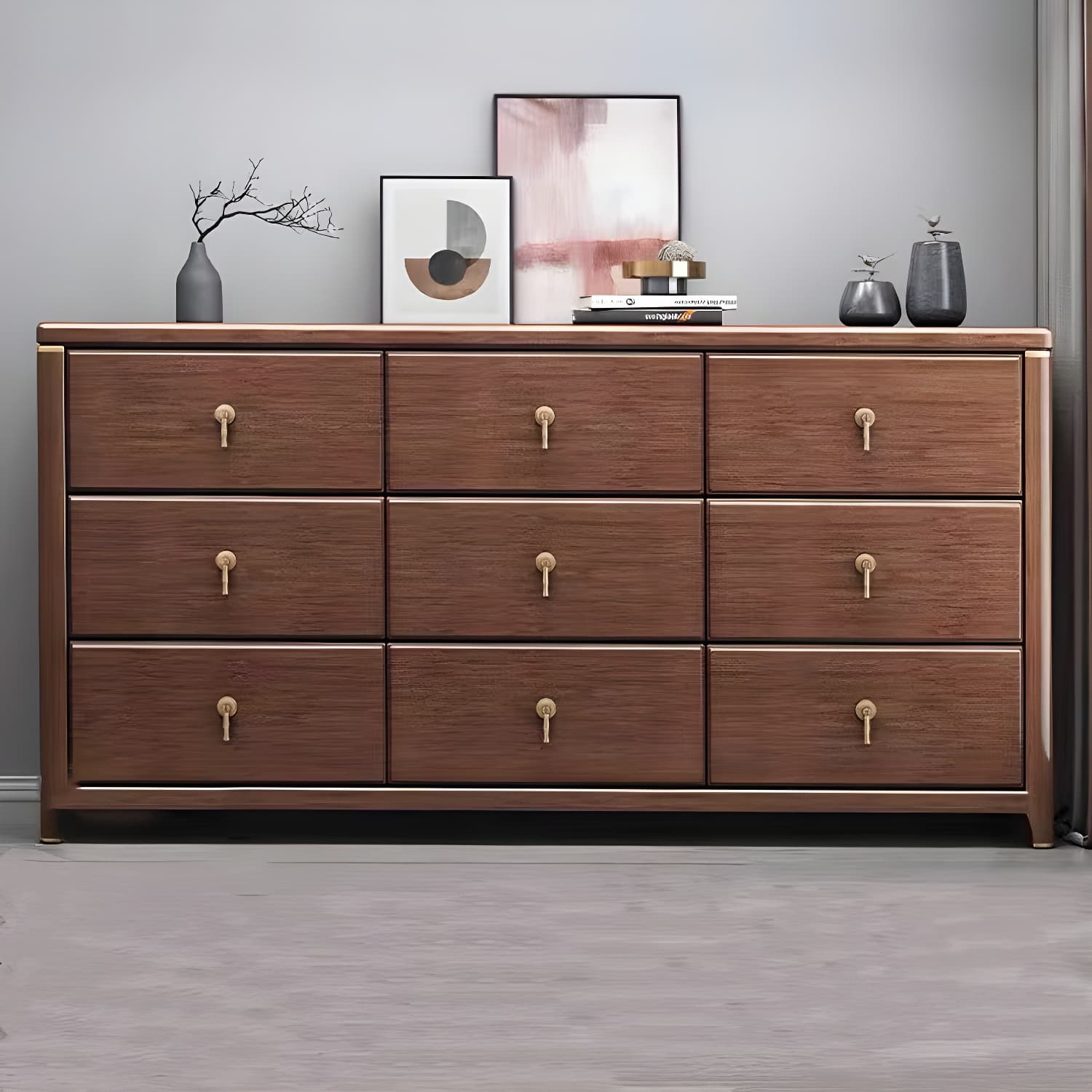 Mid Century Modern Chest Wood Rectangular Chest in Walnut Finish thumbnail 1