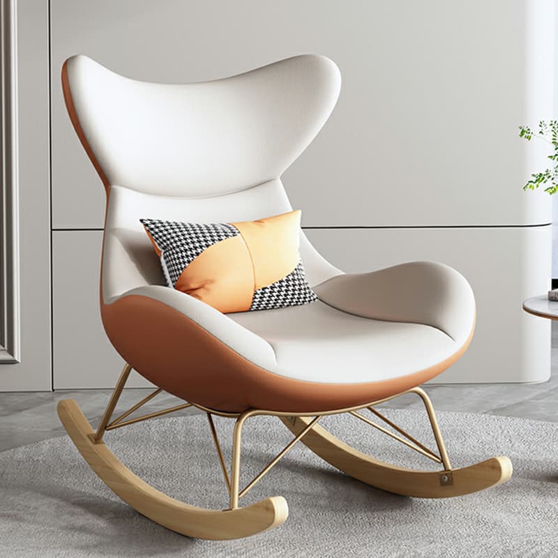 Modern Non-Scratch Armless Indoor Solid Wood Faux Leather Rocking Chair thumbnail 6