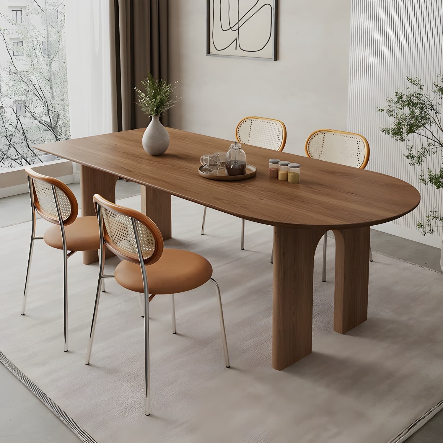 Scandinavian Wooden Oval Dining Table in Natural and Brown for Dining Room thumbnail 3