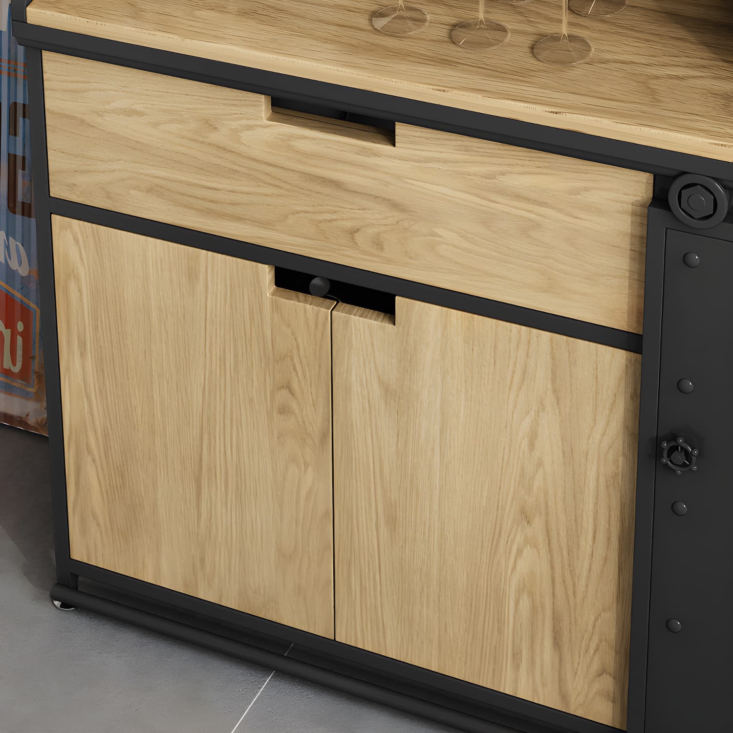 Modern Metal Sideboard with Wood Countertop, Cabinets, and Drawers - image 12
