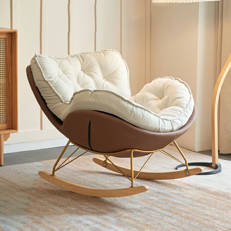 Stylish and Comfortable Modern Rocking Chair with Natural Wood Legs and Upholstered Track Arms thumbnail 11