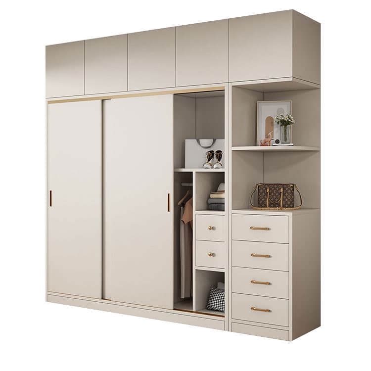 Modern White Wood Wardrobe Armoire with Sliding Doors and Soft Close Drawers thumbnail 5
