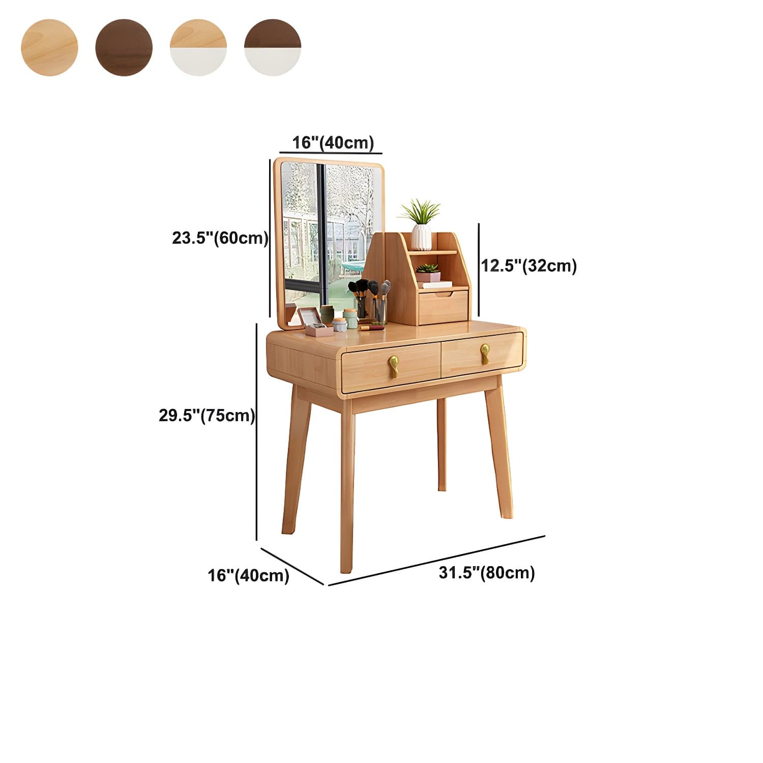 Scandinavian 3-Drawer Dressing Table Solid Wood Vanity Makeup Table Set thumbnail 17