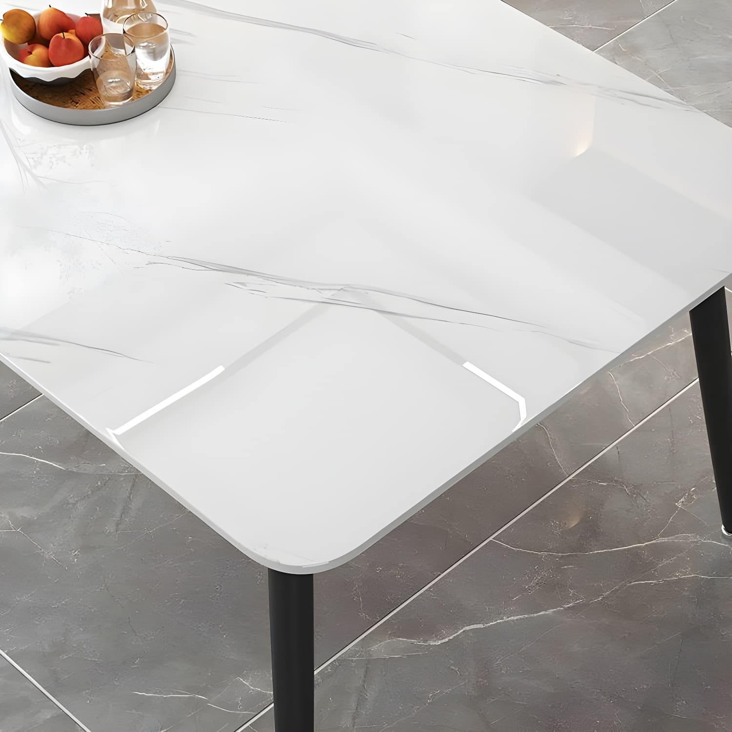 Rectangular White Stone Top Dining Set with Upholstered Chairs thumbnail 5