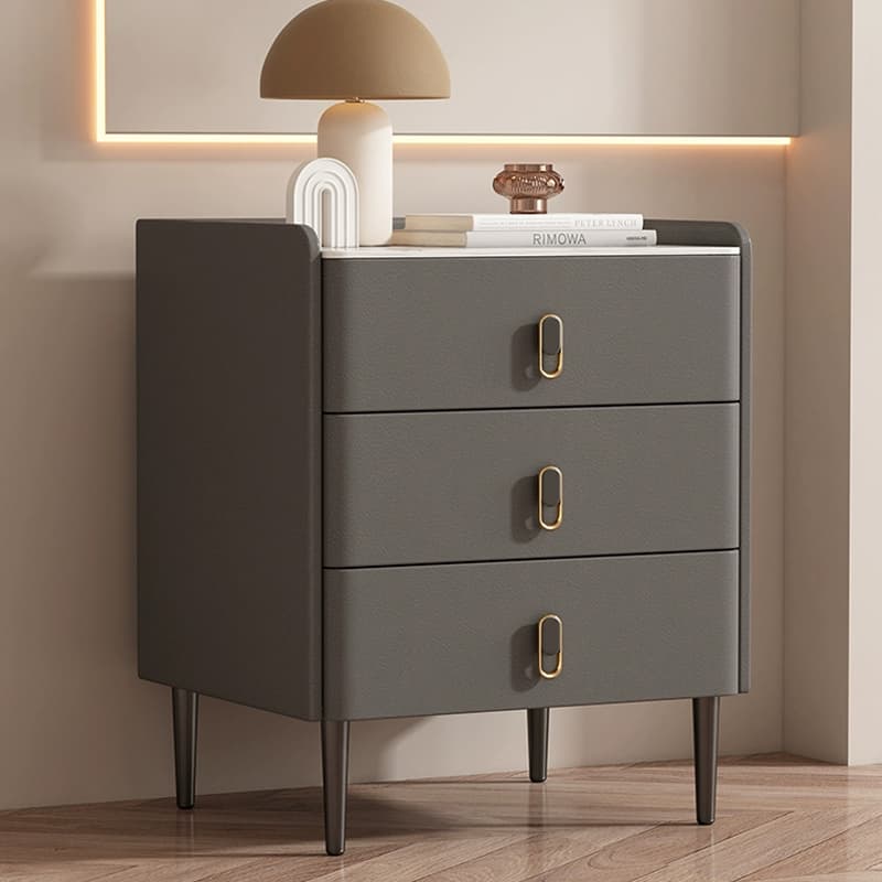 Modern Faux Leather Bachelor's Chest with Stone Countertop, 3 Drawers thumbnail 2