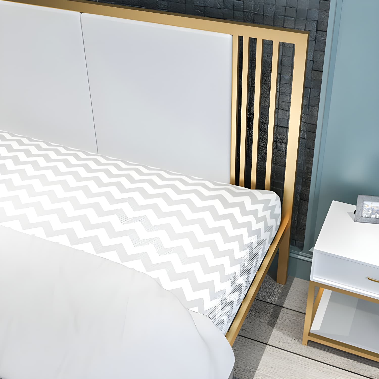 Metal Open-Frame Bed Contemporary Standard Bed with Custom Gold Legs thumbnail 9