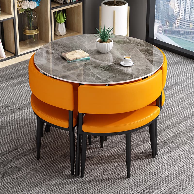 Circular Dining Table Set with a Slate Tabletop in White/Gray/Coal, Back and Cushion Chair for Dining Table for 4 in a Simple Style thumbnail 15