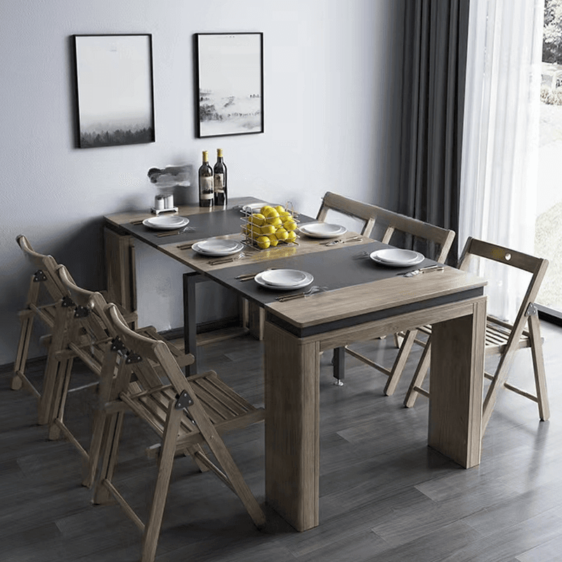 Trendy Rectangular Dining Table Set with Four Legs, Versatile 9-piece/7 Pieces/5 Piece Set, Chalk/Tan/Unfinished Colors thumbnail 1