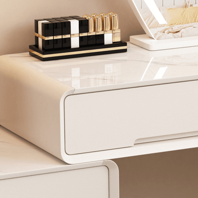 Large/Standard Stone Vanity Set with White Upholstered Chair, 5/8 Drawers, Mirror Lights, and Lighting thumbnail 3
