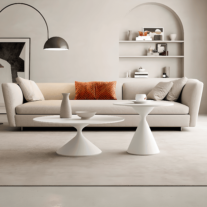 Single/Nesting Postmodern Circular-shaped Chalk/Ink Sintered Stone Pedestal Base Side Table thumbnail 5