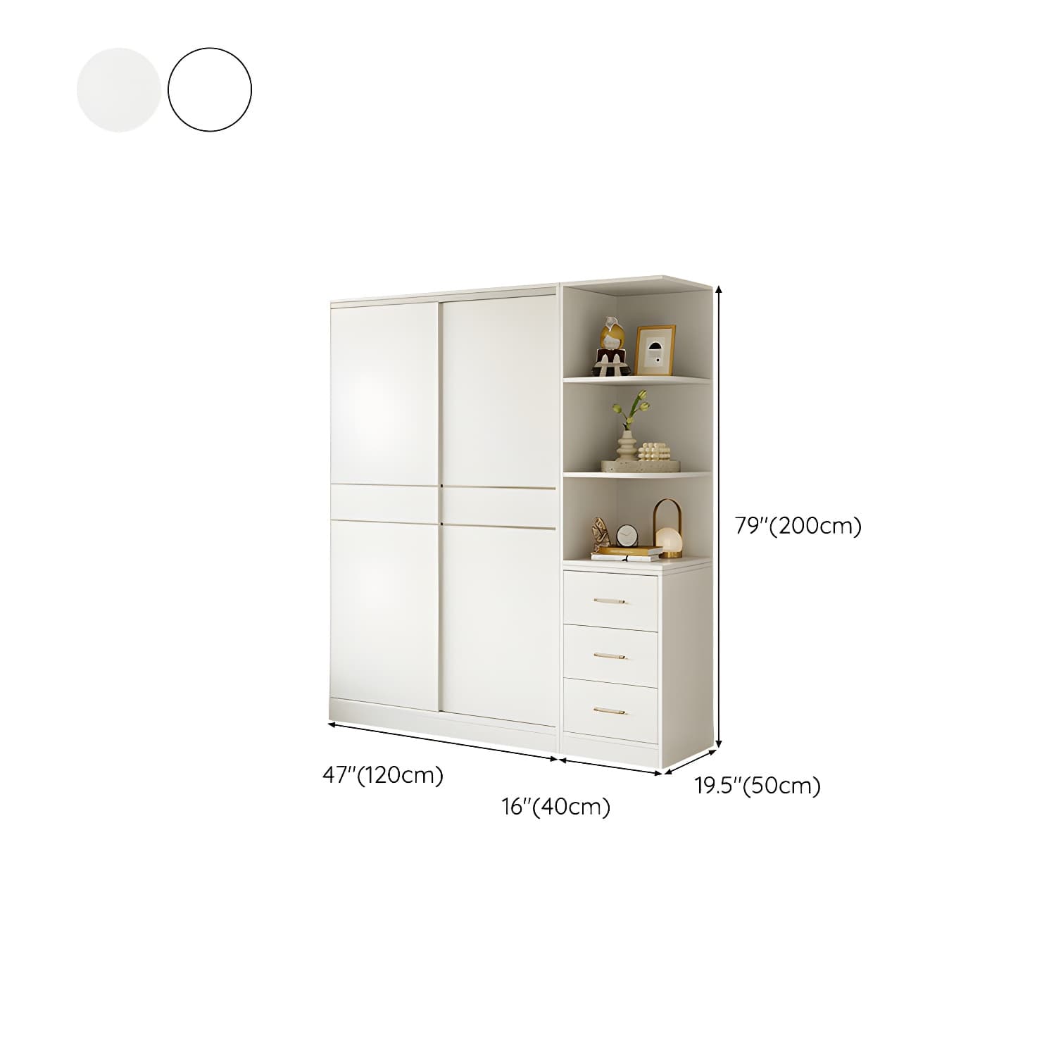 Fashionable Sliding Door Storage Wood Wardrobe with Metal Clothing Rod and Shelves in White Color thumbnail 25