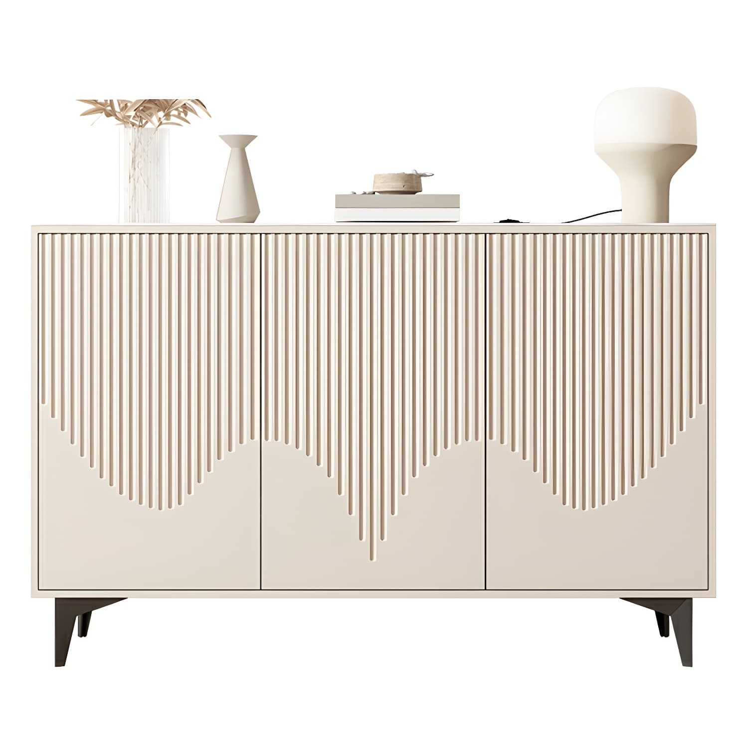 Modern White Wood Sideboard Credenza with Adjustable Shelving and 6 Interior Shelves thumbnail 6