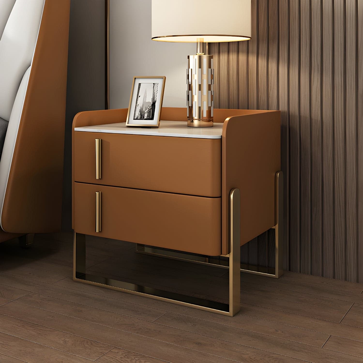 Glam Nightstand with 2 Drawer 20-inch Tall Leather Night Table thumbnail 16