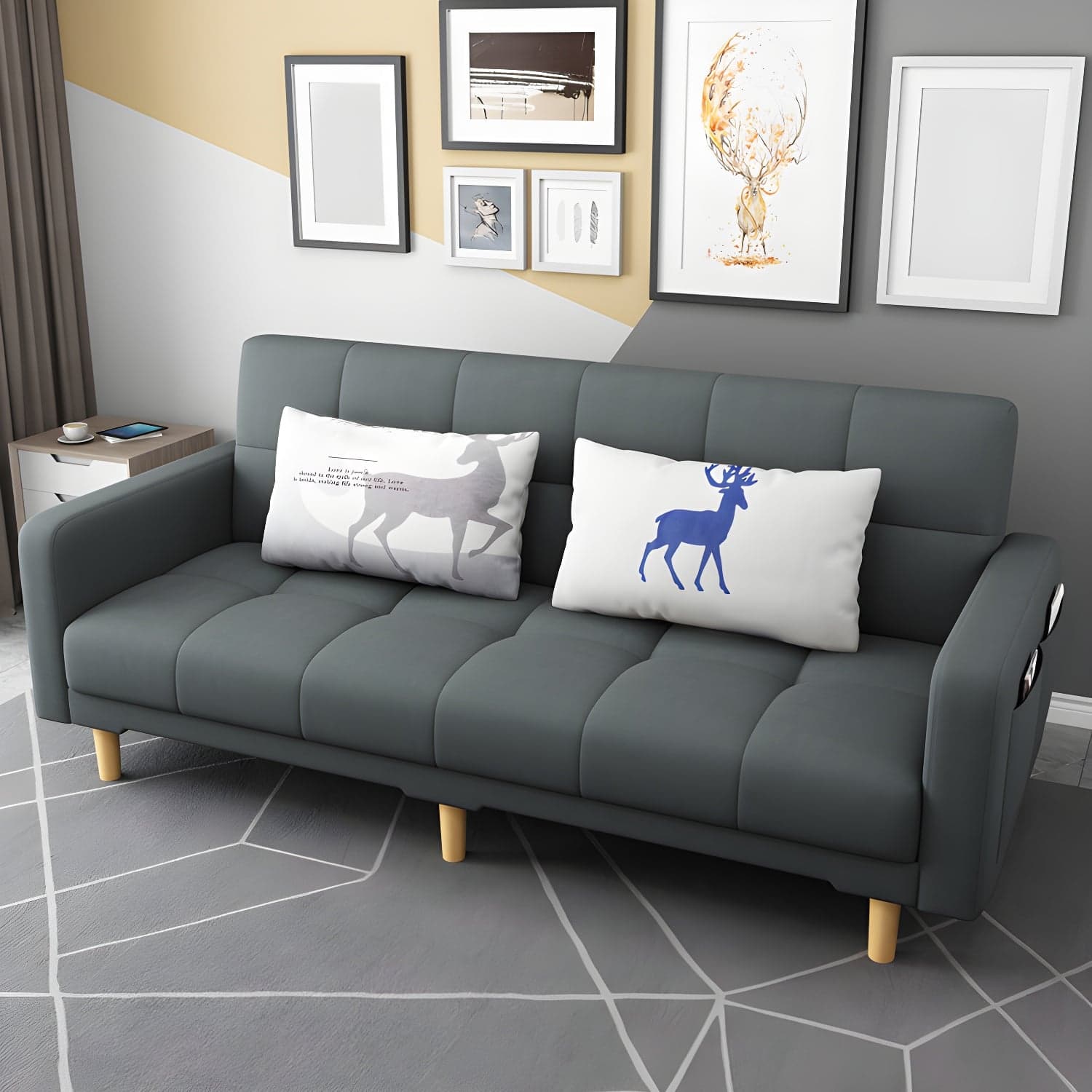 Square Arm Modern Storage Sofa with Biscuit Back Convertible Sofa for Living Room thumbnail 4
