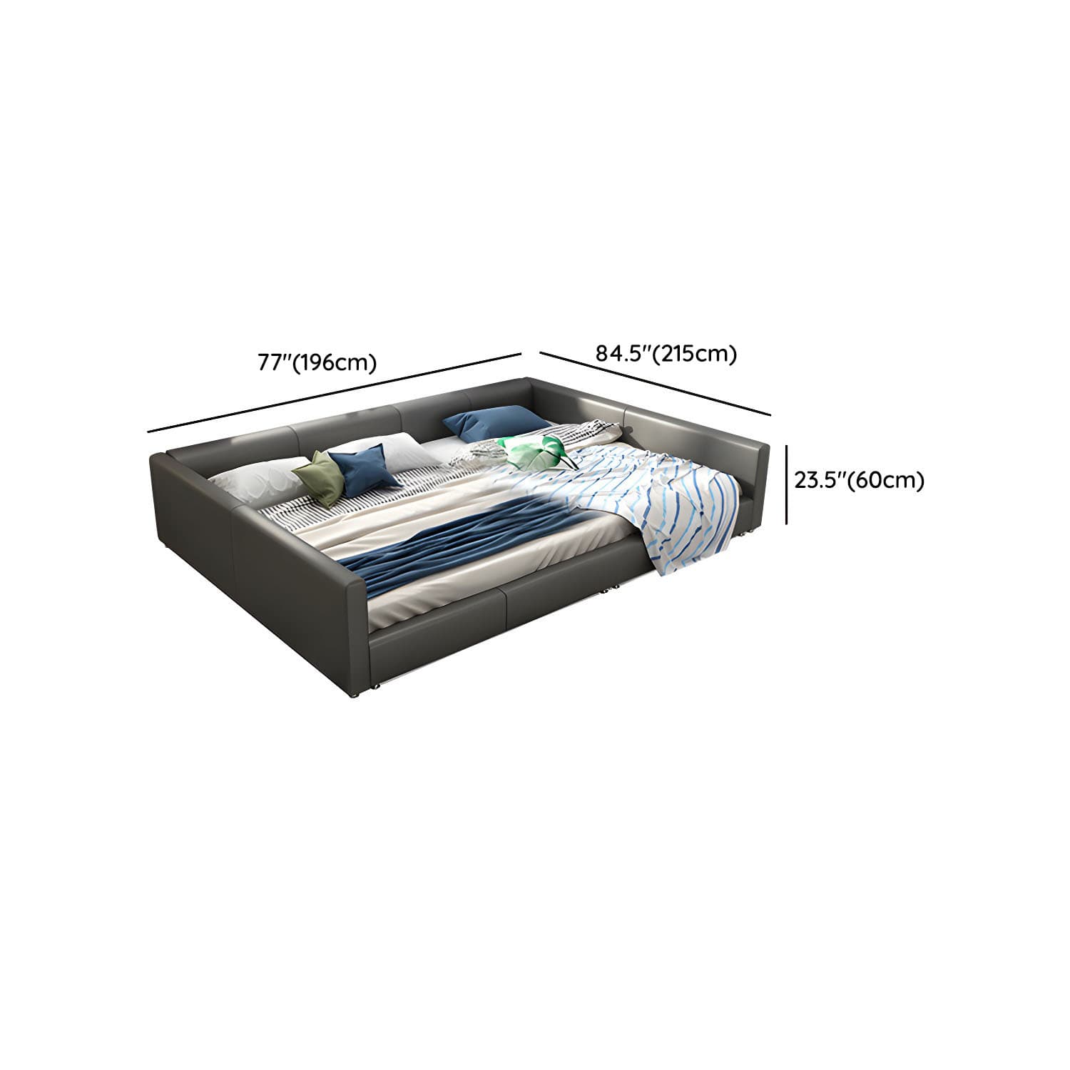 Contemporary Grey Genuine Leather and Wood Standard Bed for Bedroom thumbnail 12