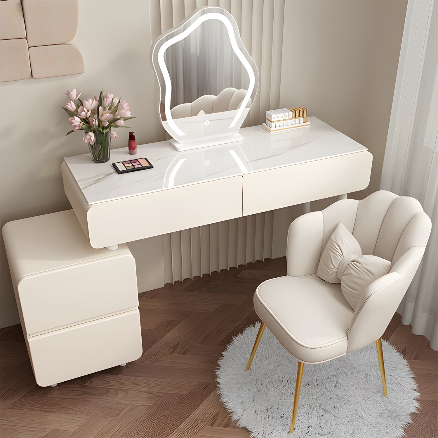 Modern Slate and Wooden Vanity Dressing Table Set with 4 Drawers thumbnail 3