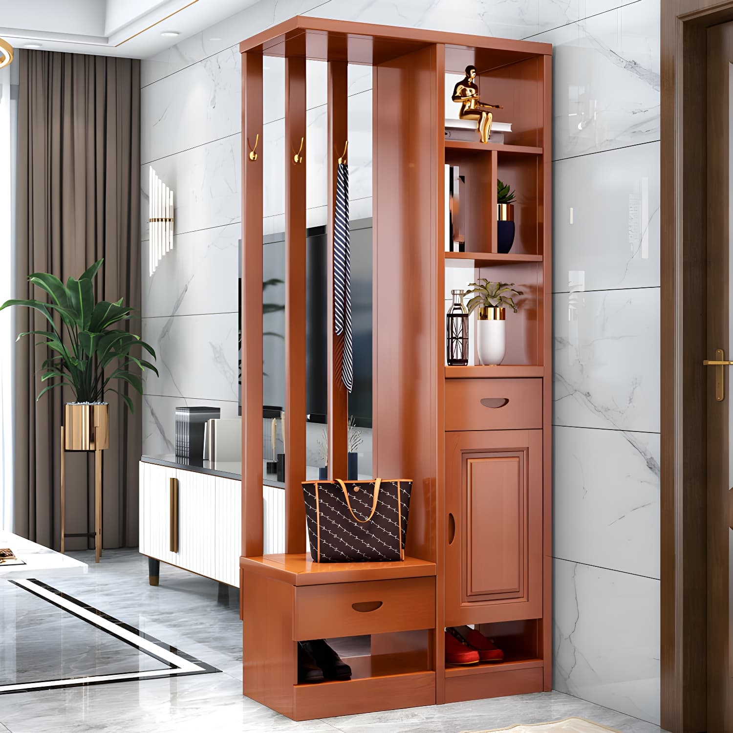 Solid Wood Modern Accent Cabinet with Doors and Drawers for Living Room thumbnail 5